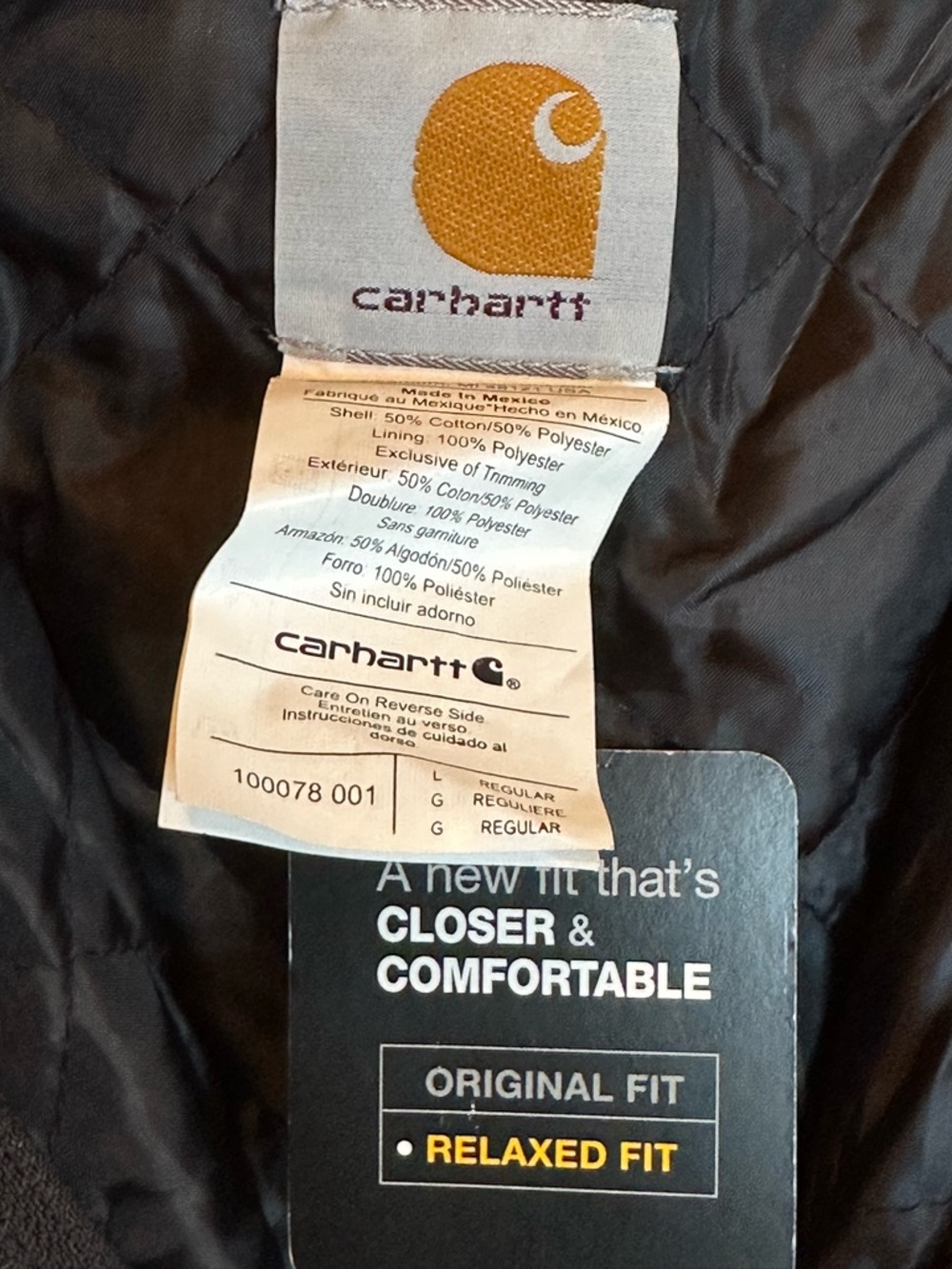 NWT Carhartt Black Quilted-Lining Zip Hoodie with Gold Logo Tag, size L - Picture 2 of 7